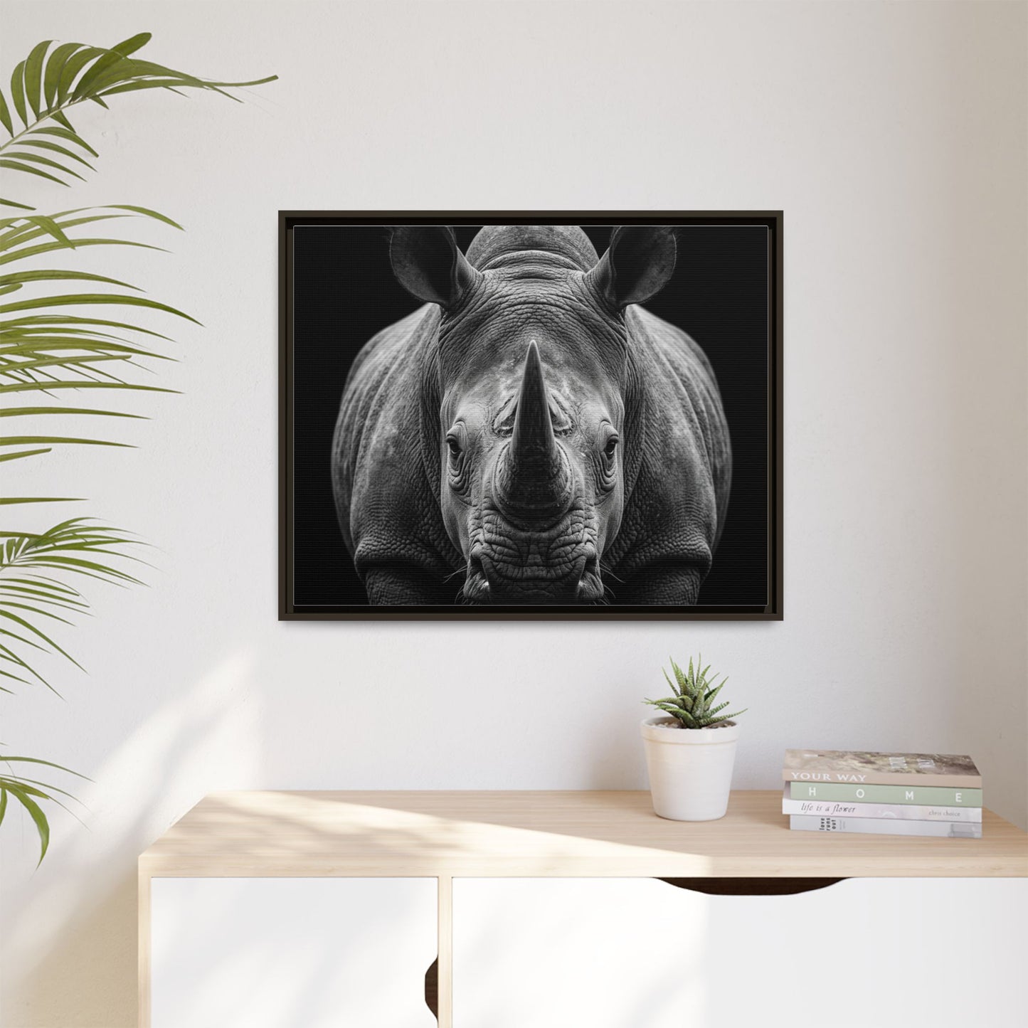 Framed Canvas Print — Rhinoceros In Black
