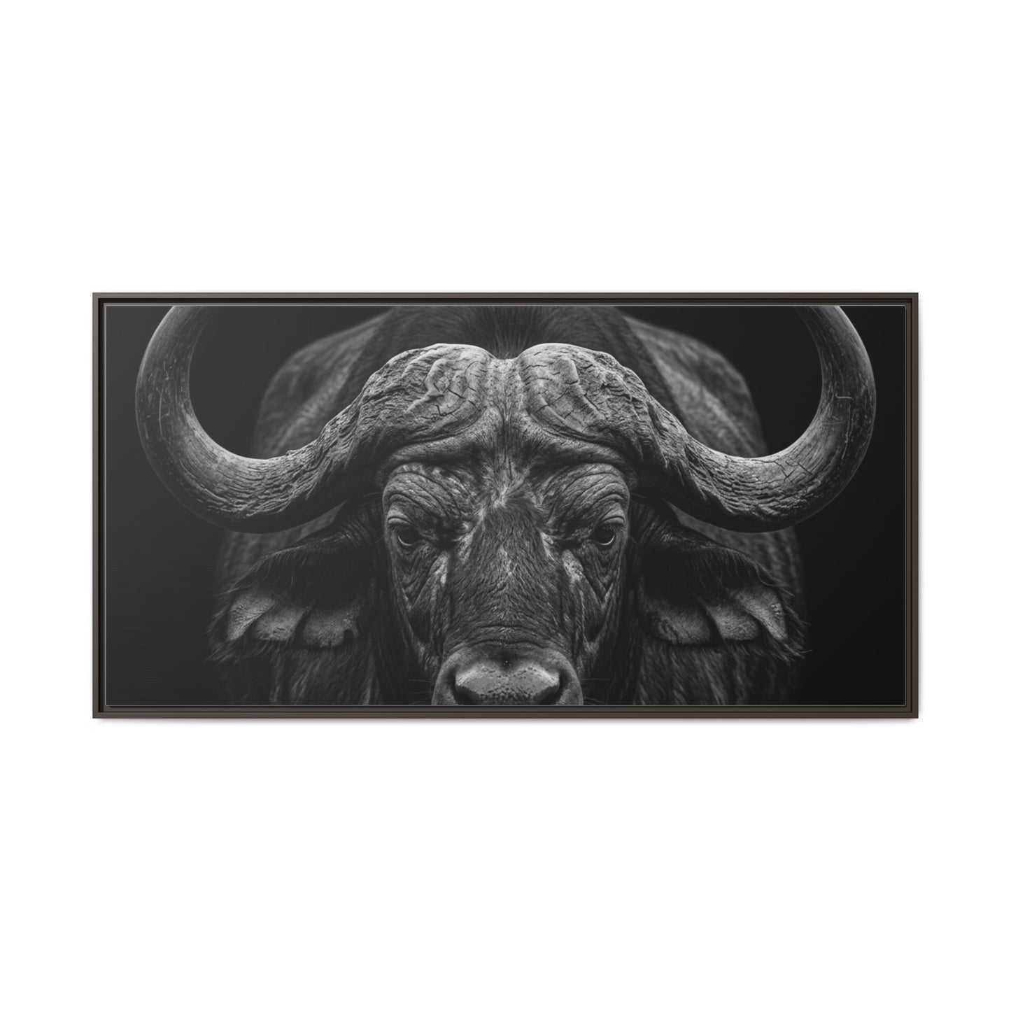 Framed Canvas Print — Cape Buffalo In Black