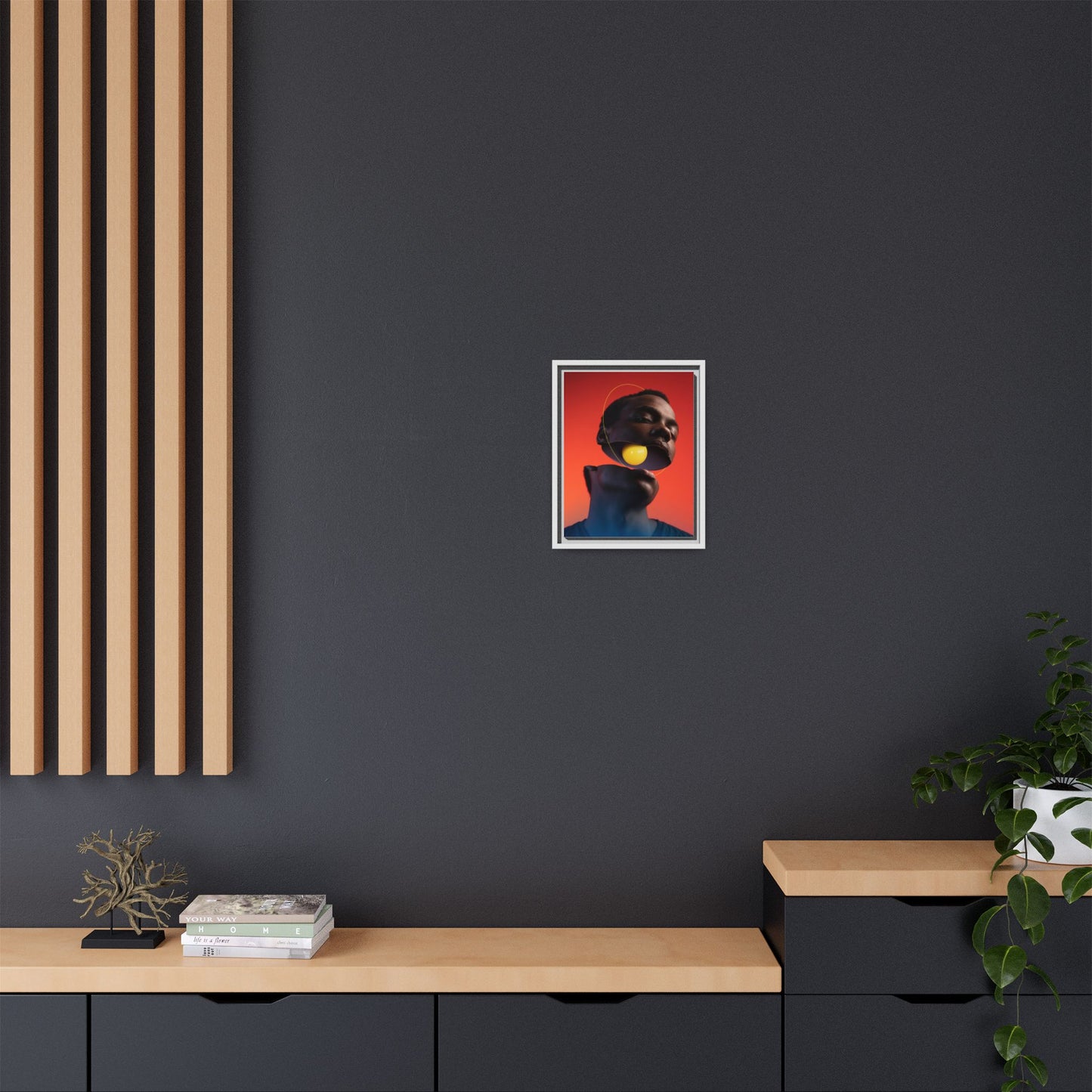 Framed Canvas Print — Floating Face With Yellow Orb