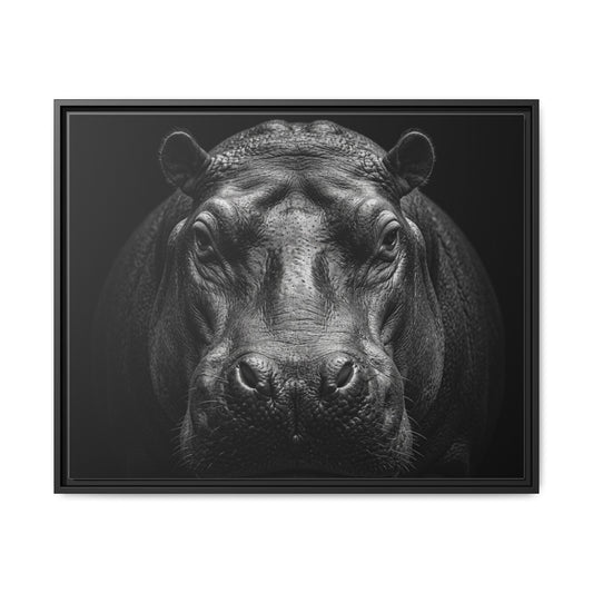 Framed Canvas Print — Hippopotamus In Black