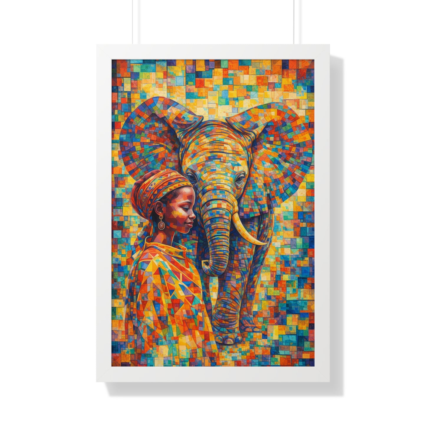 Framed Print — Elephant & Girl Cubism