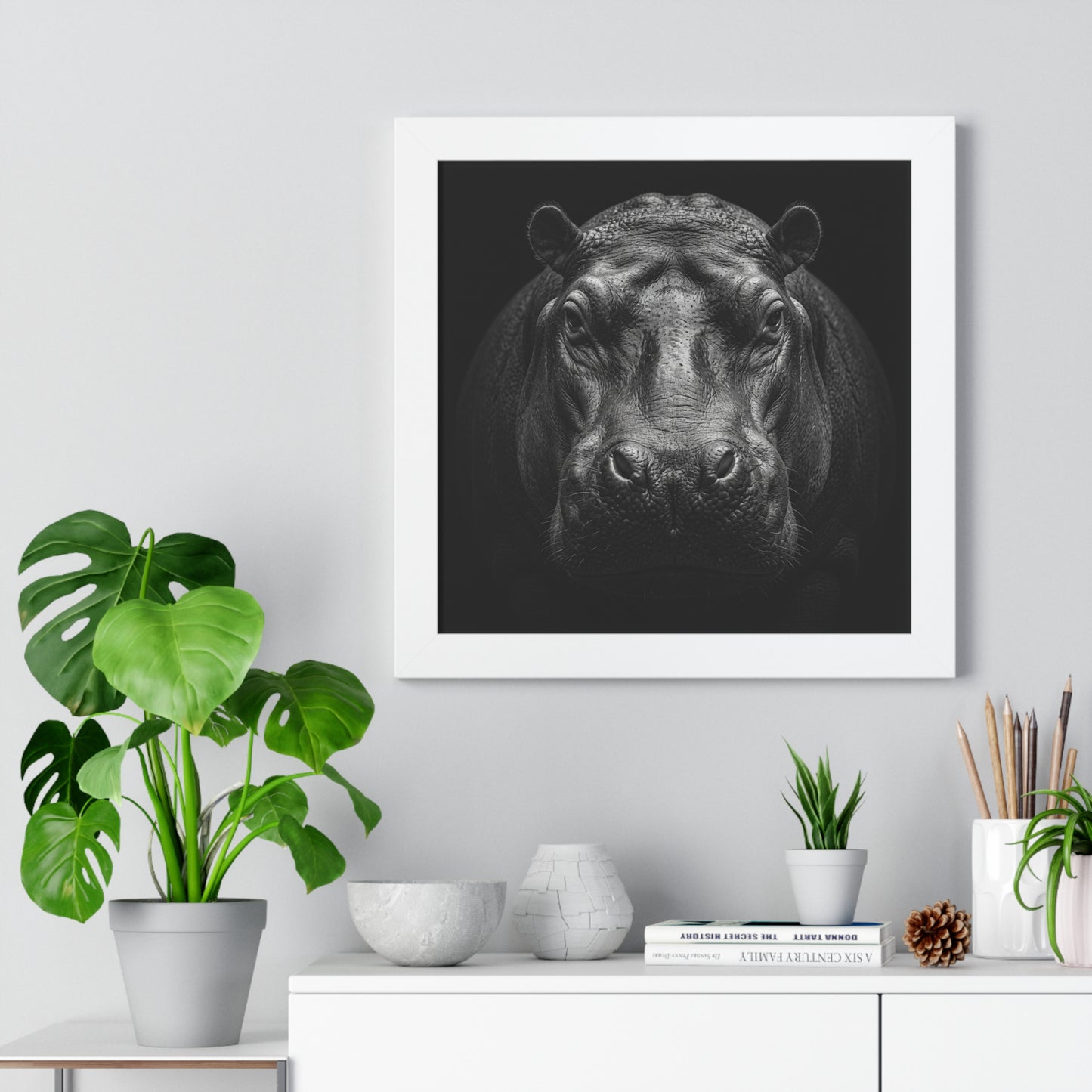Framed Art Print – Hippopotamus In Black