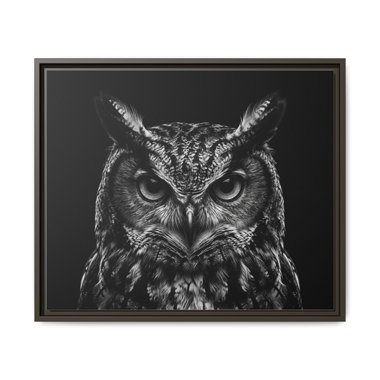 Framed Canvas Print — Scops Owl In Black