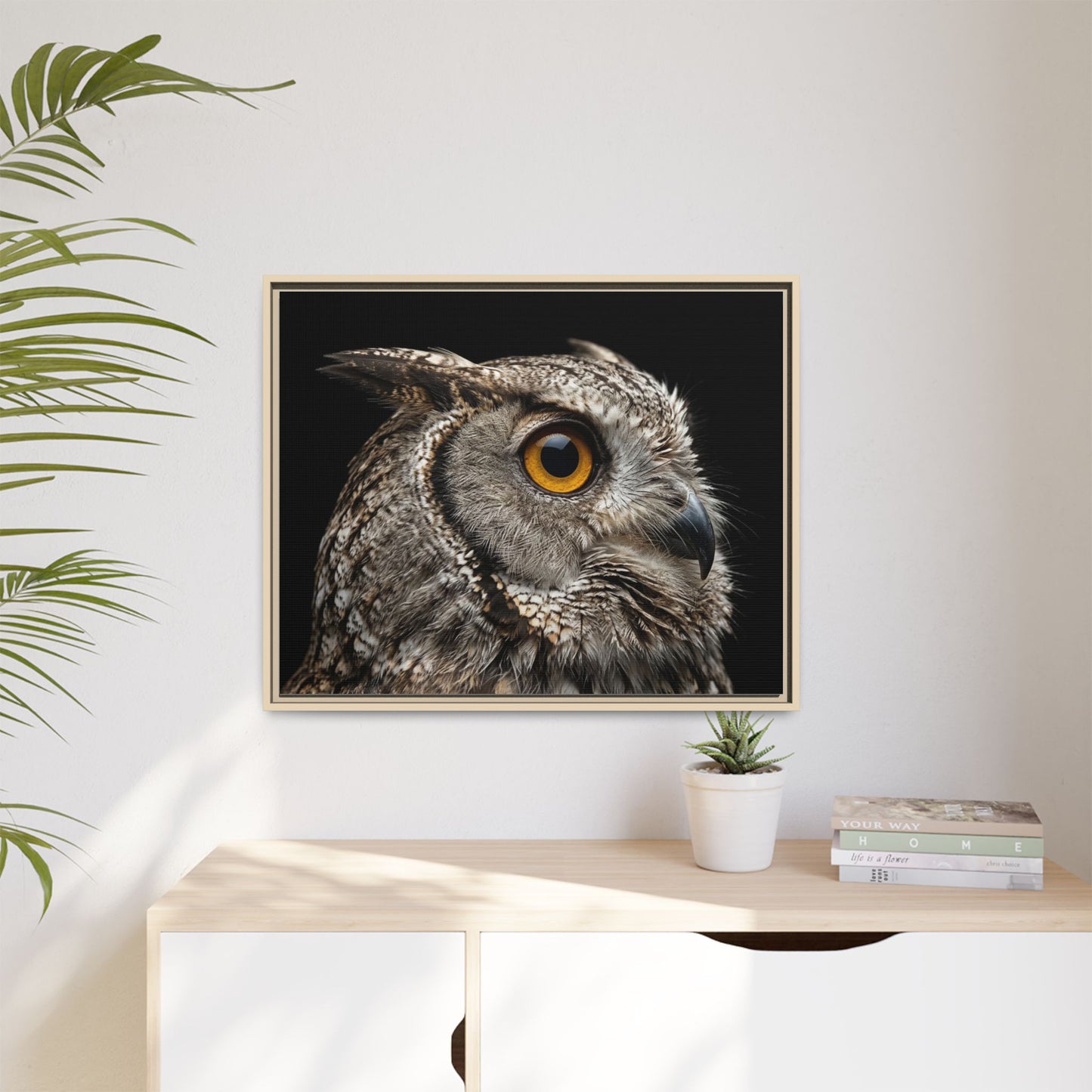 Framed Canvas Print — Scops Owl In Colour