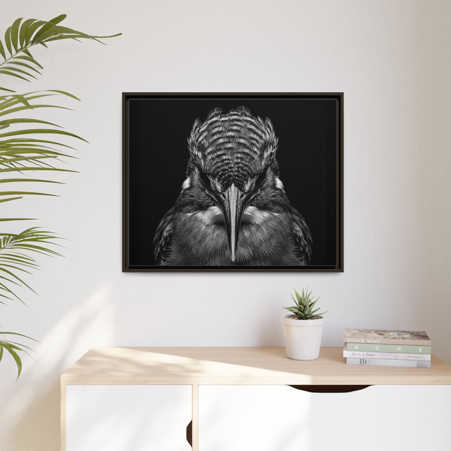 Framed Canvas Print — Malachite Kingfisher In Black