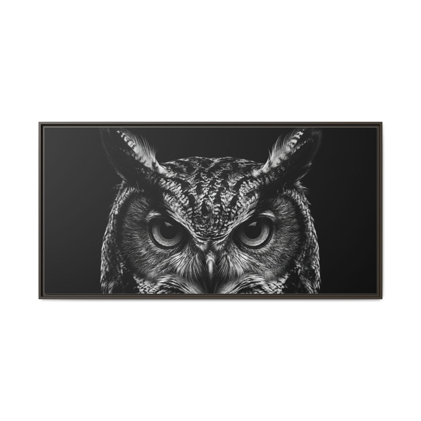 Framed Canvas Print — Scops Owl In Black