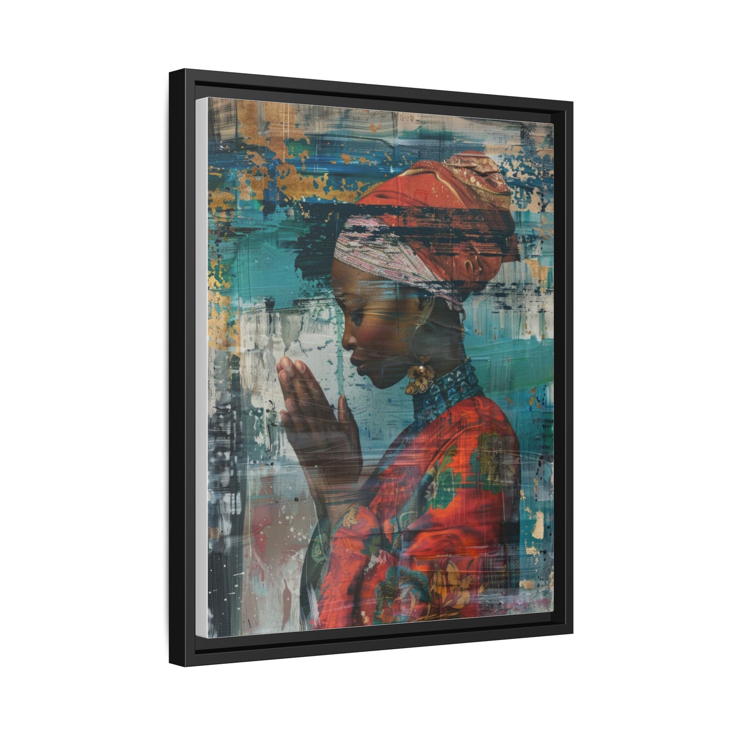 Framed Canvas Print — Woman In Red Dress Praying