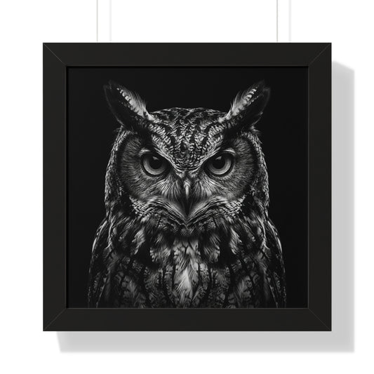 Framed Art Print – Scops Owl In Black