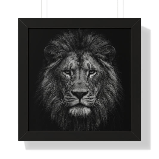 Framed Art Print – Lion In Black Portrait