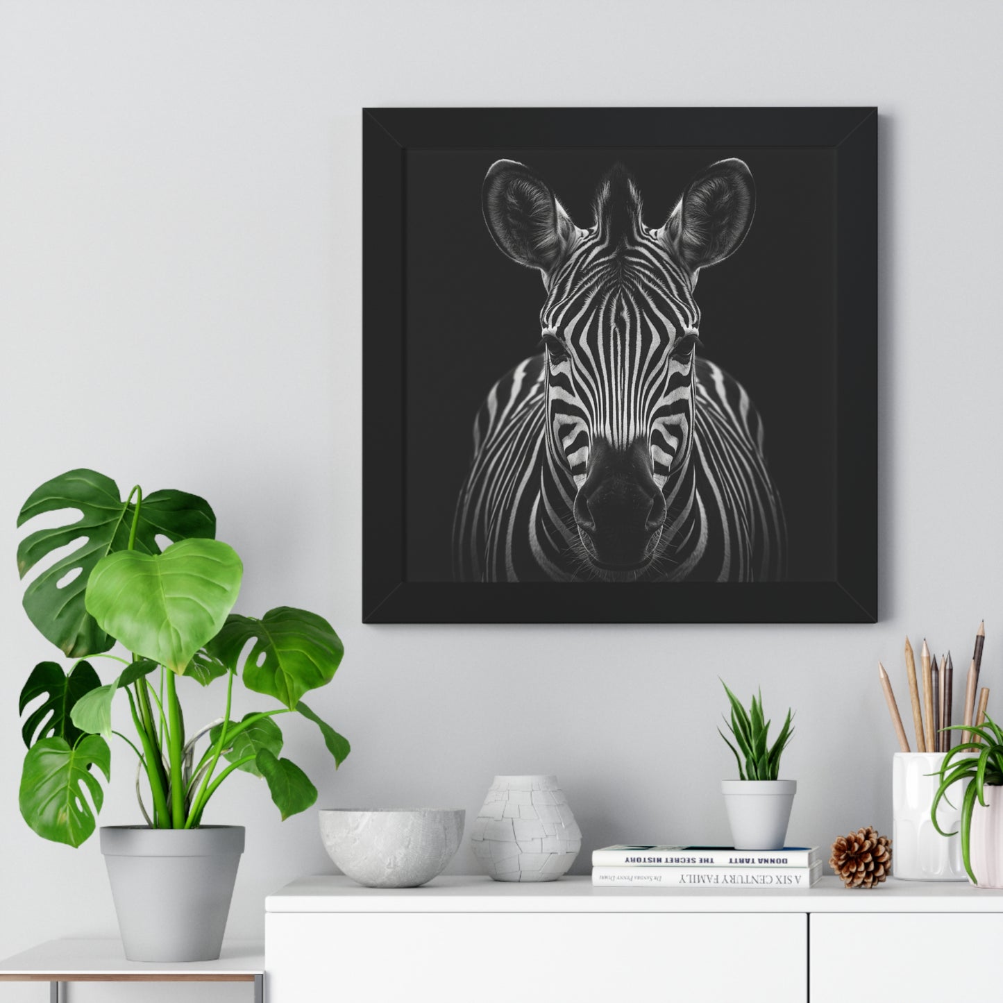 Framed Art Print – Zebra In Black