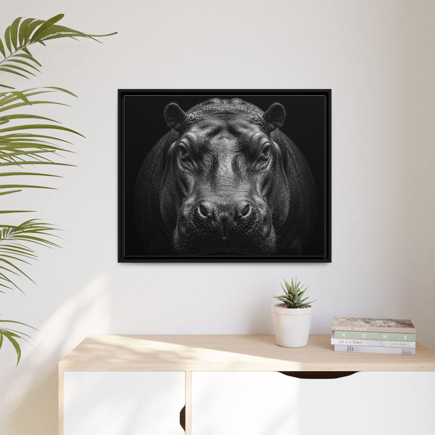 Framed Canvas Print — Hippopotamus In Black