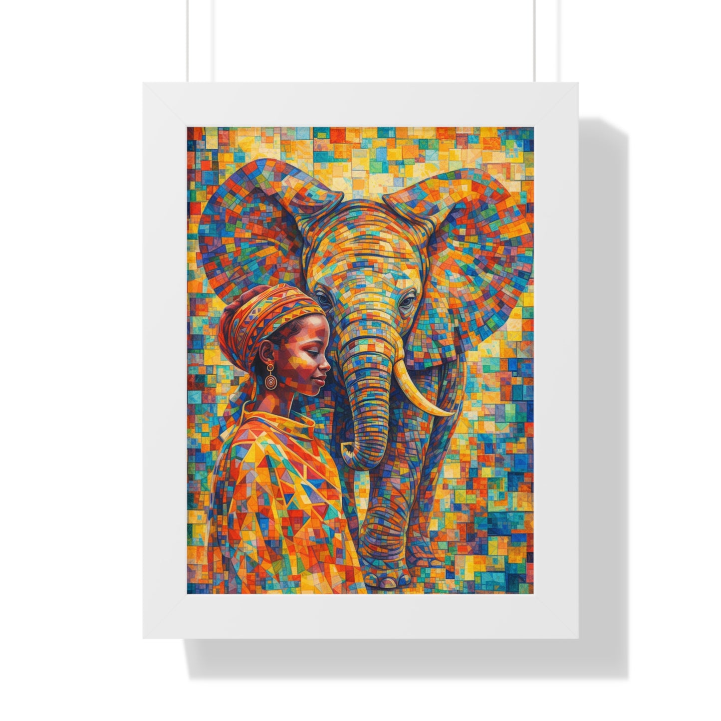 Framed Print — Elephant & Girl Cubism