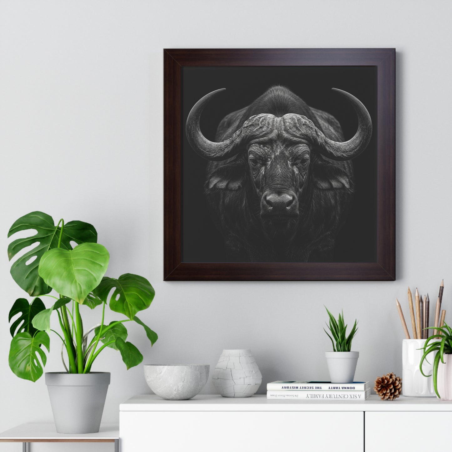Framed Art Print – Cape Buffalo In Black