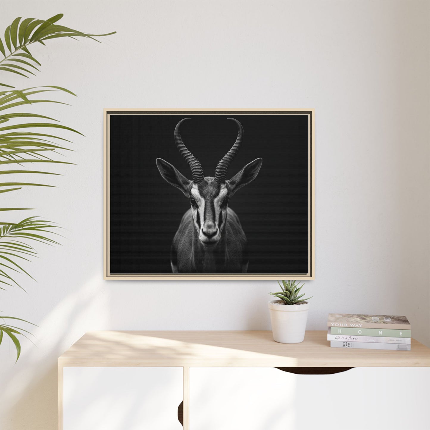 Framed Canvas Print — Springbok In Black