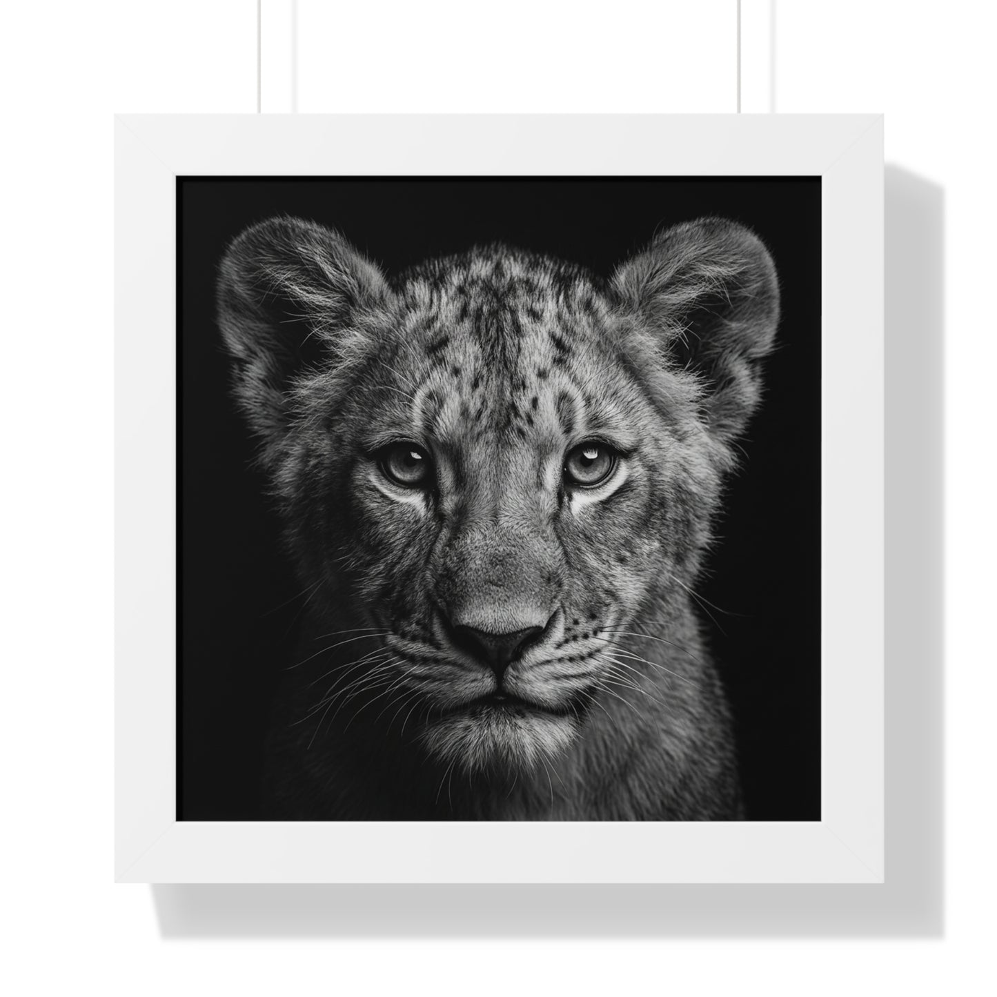 Framed Art Print – Lion Cub In Black