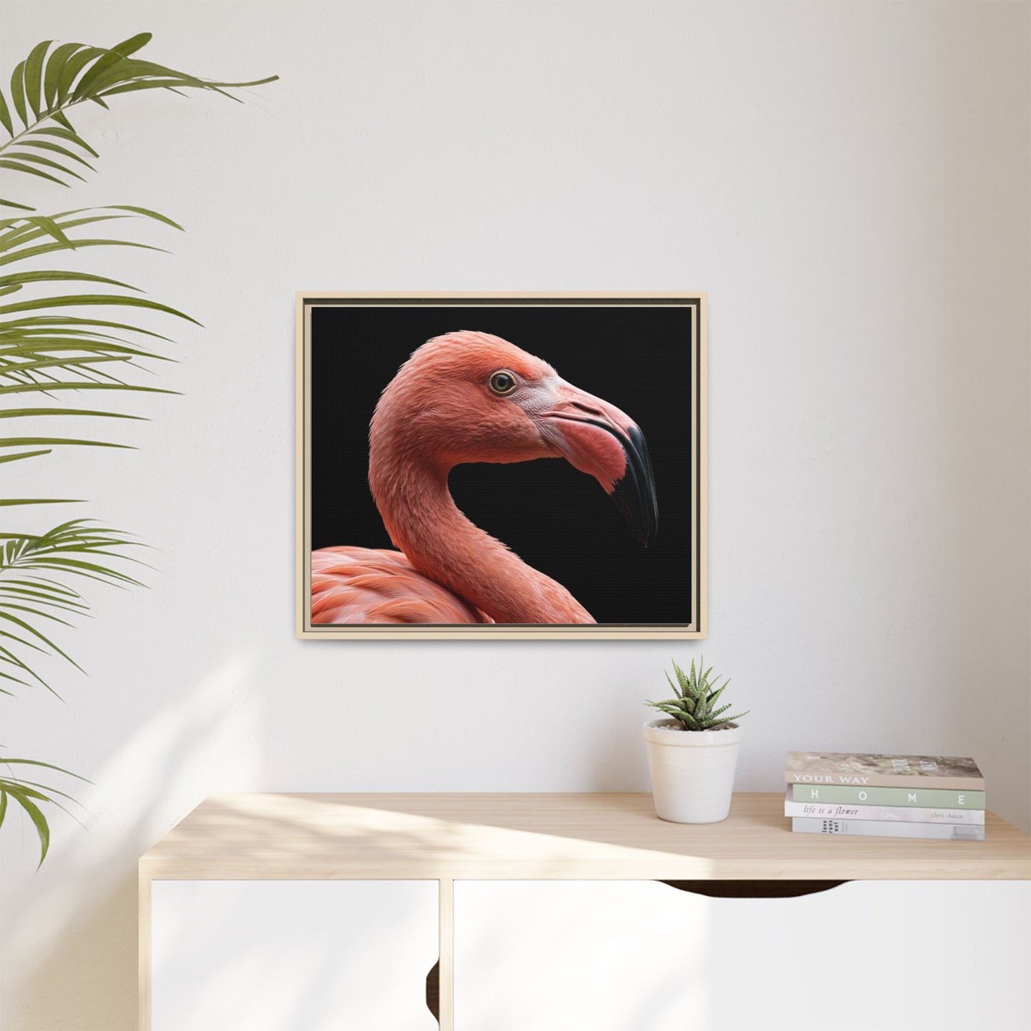 Framed Canvas Print — Flamingo In Colour