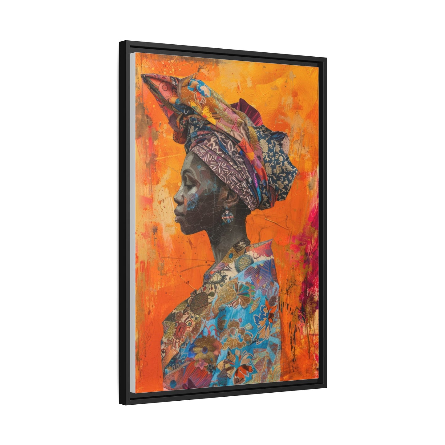 Framed Canvas Print — Woman Wearing Colourful Head Scarf