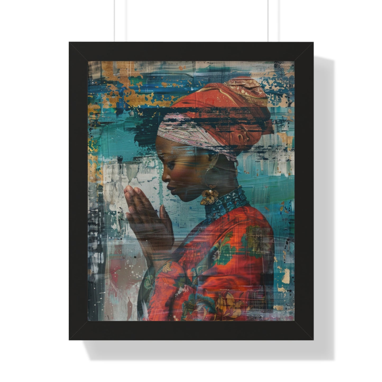 Framed Print — Woman in Red Dress Praying No. 1