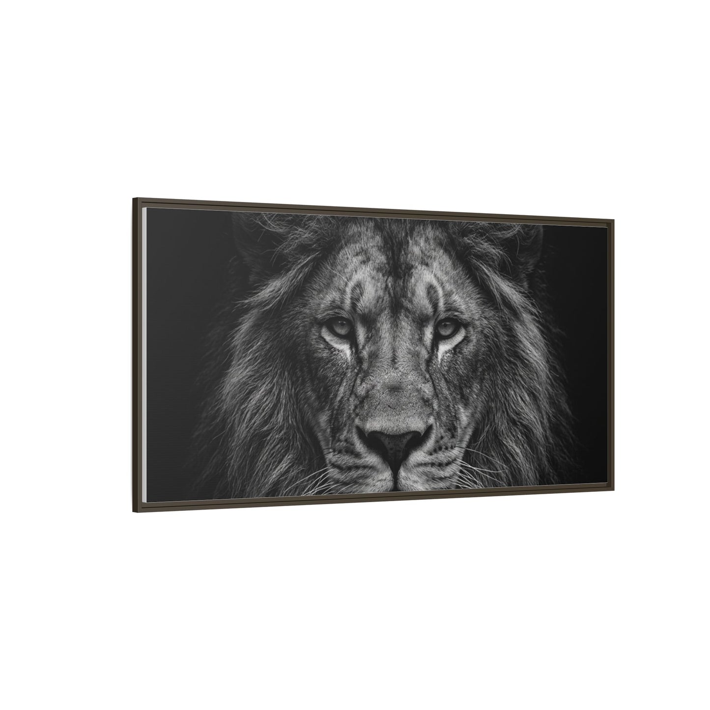 Framed Canvas Print — Lion In Black
