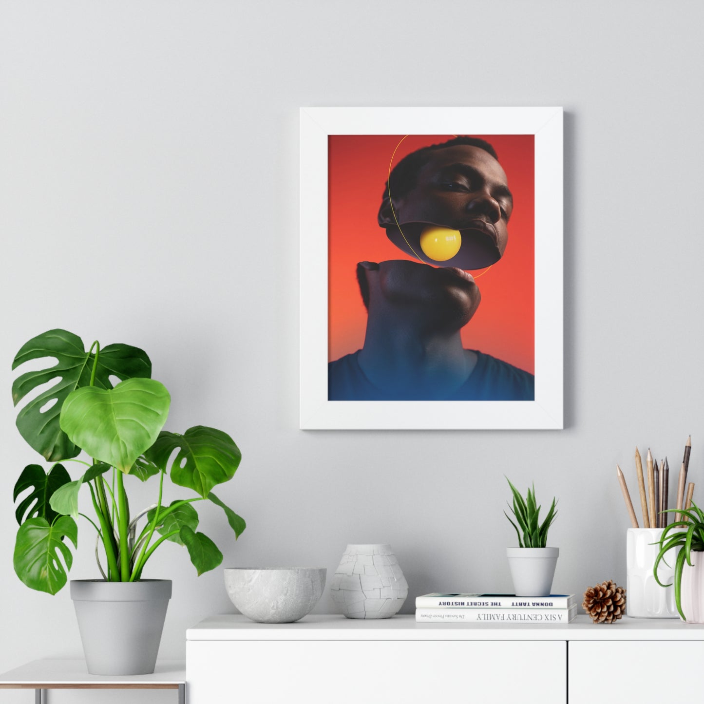 Framed Print — Floating Face with Yellow Orb