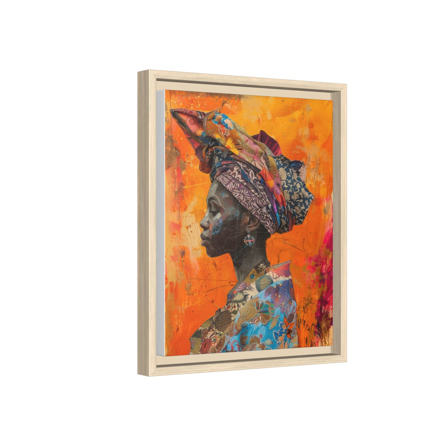 Framed Canvas Print — Woman Wearing Colourful Head Scarf