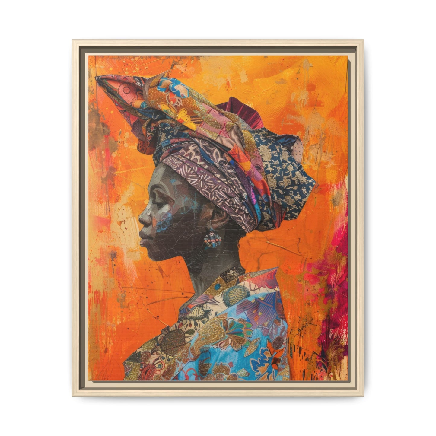 Framed Canvas Print — Woman Wearing Colourful Head Scarf