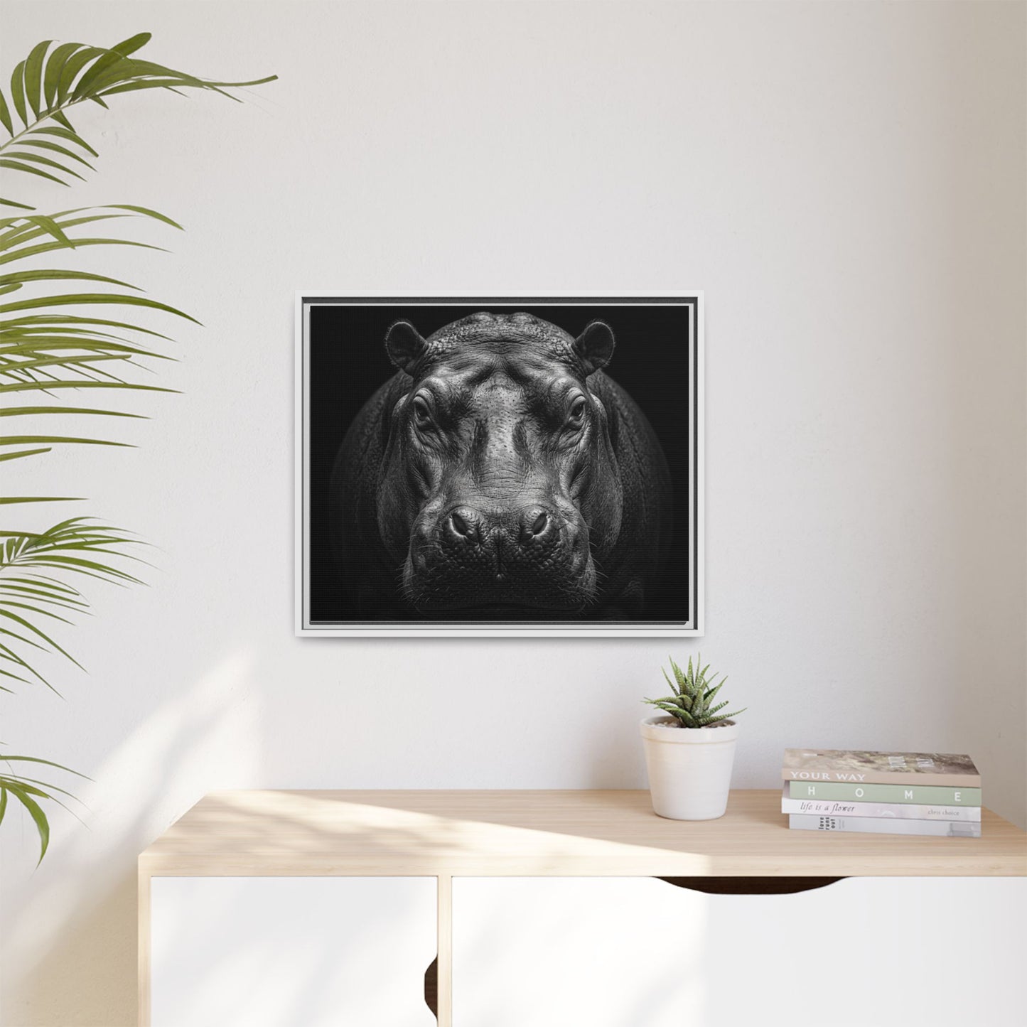 Framed Canvas Print — Hippopotamus In Black