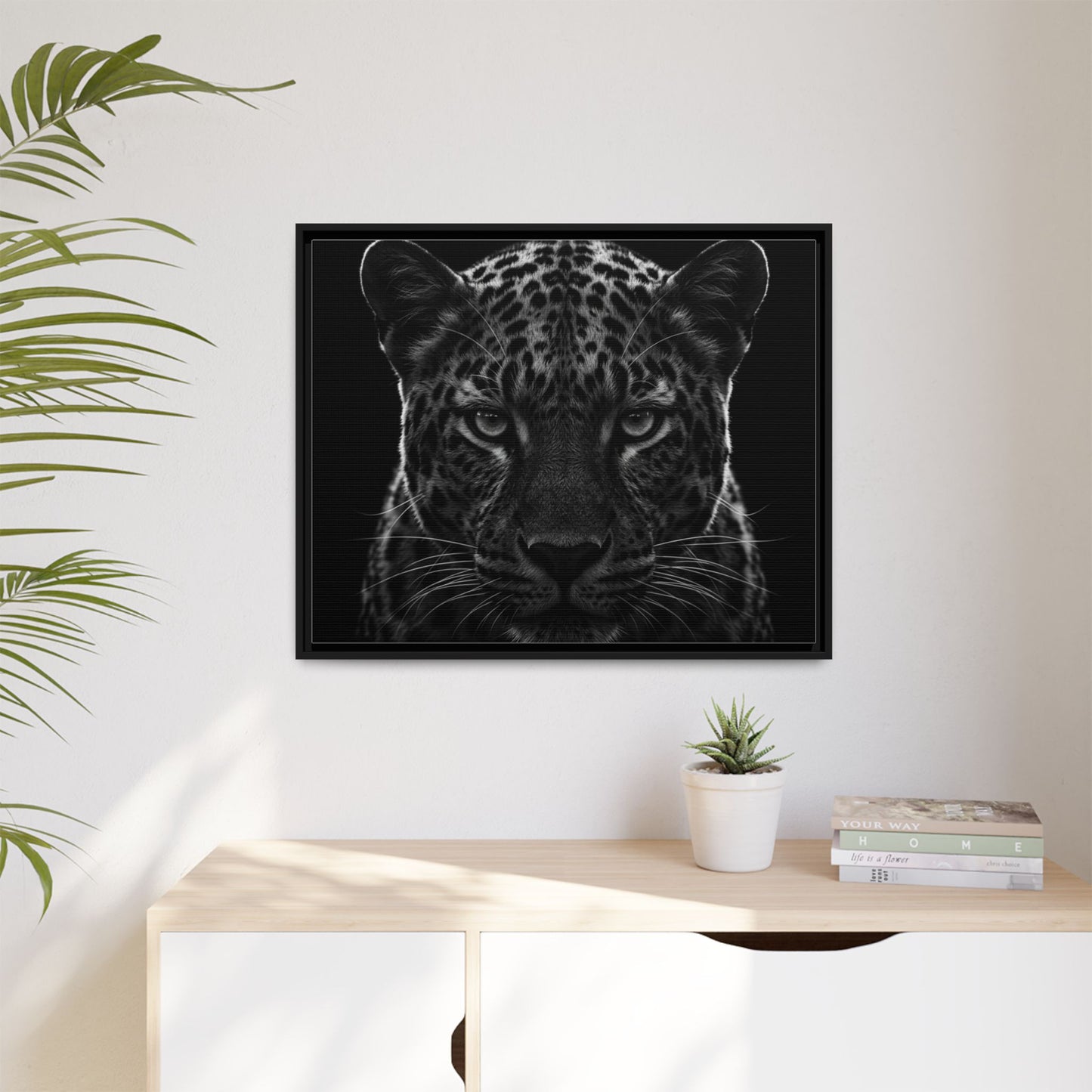 Framed Canvas Print — Leopard In Black