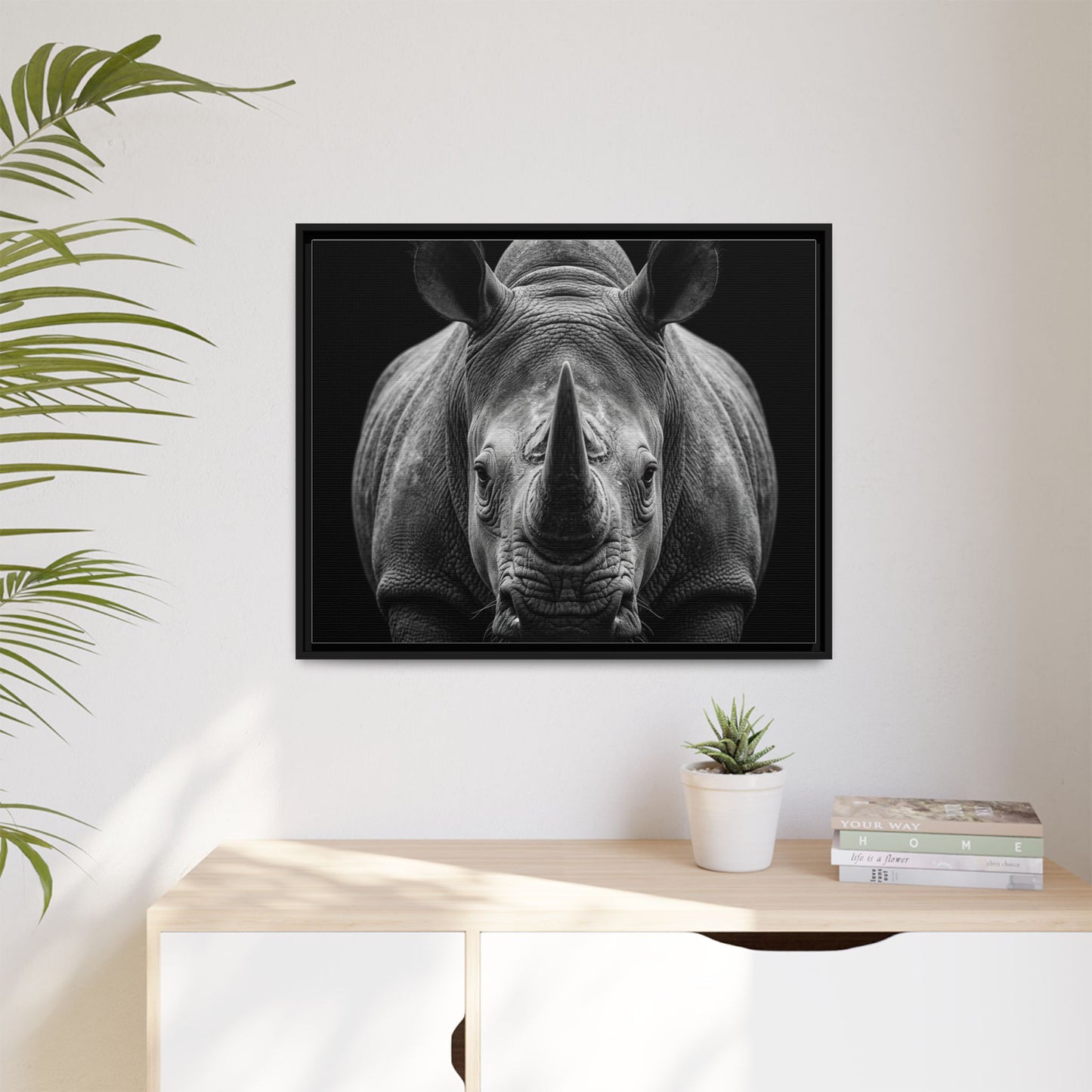 Framed Canvas Print — Rhinoceros In Black