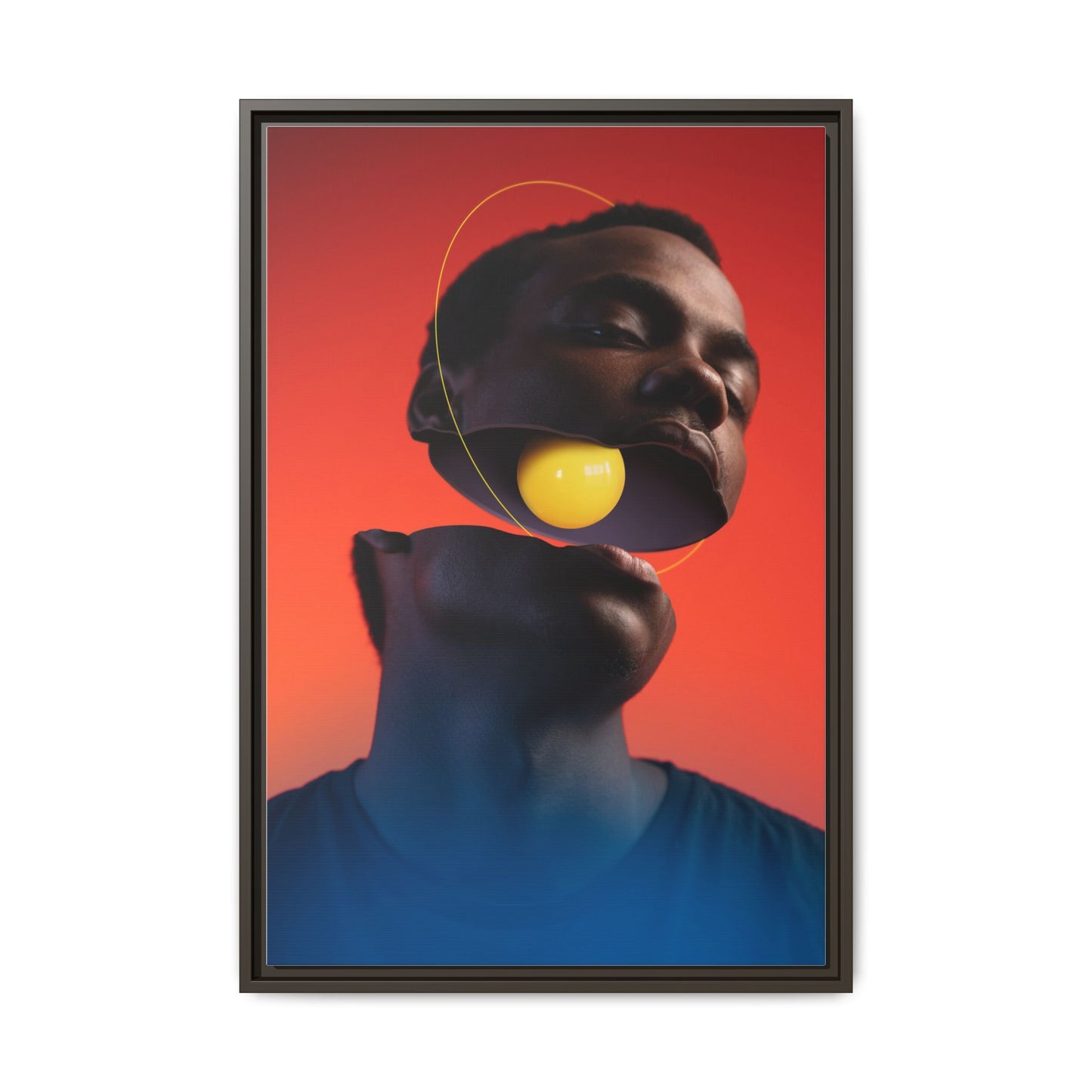 Framed Canvas Print — Floating Face With Yellow Orb