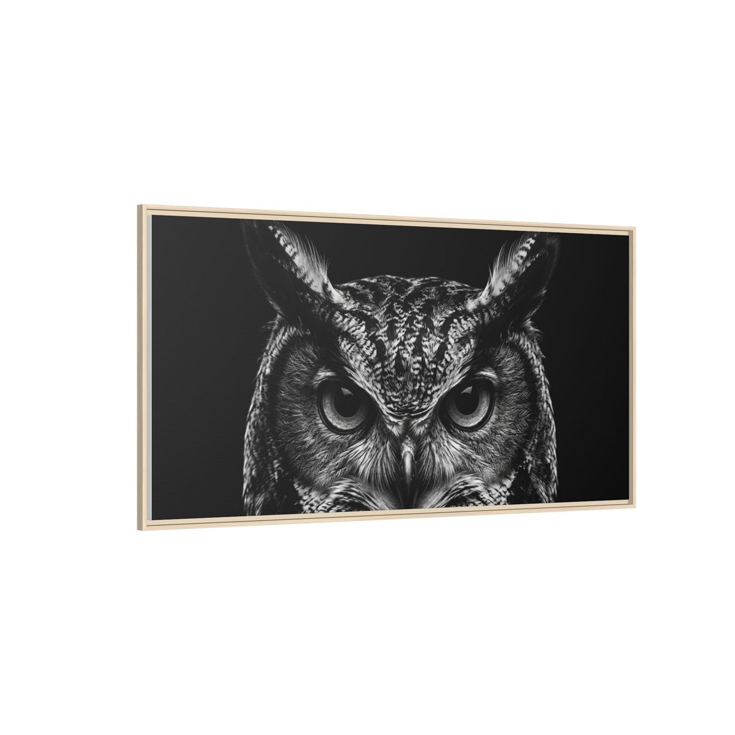 Framed Canvas Print — Scops Owl In Black