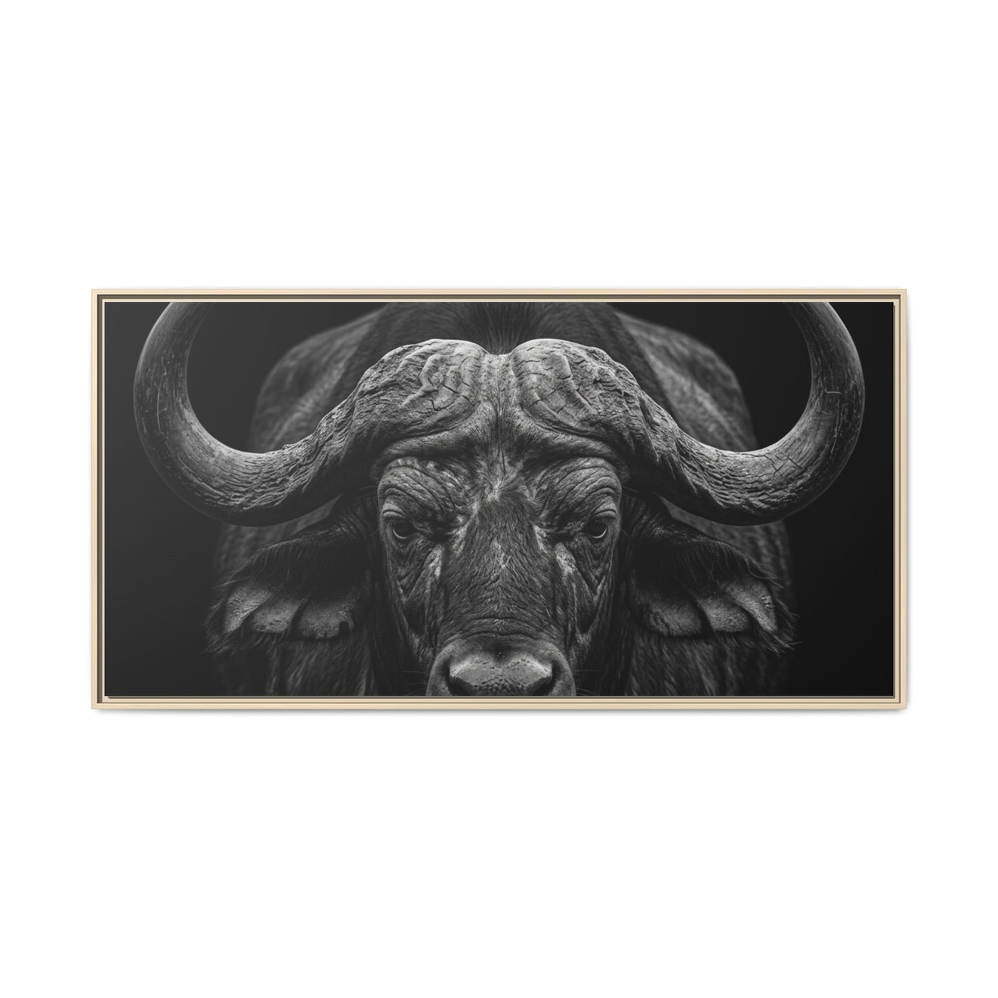 Framed Canvas Print — Cape Buffalo In Black