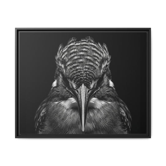 Framed Canvas Print — Malachite Kingfisher In Black