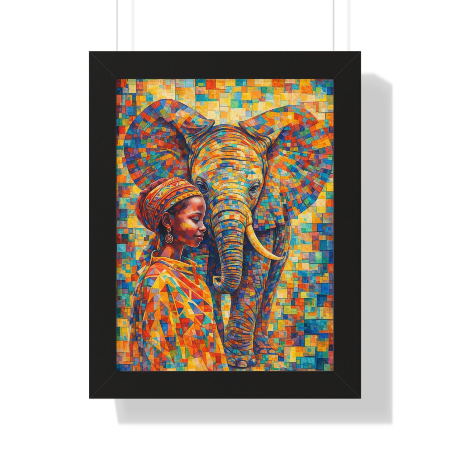 Framed Print — Elephant & Girl Cubism