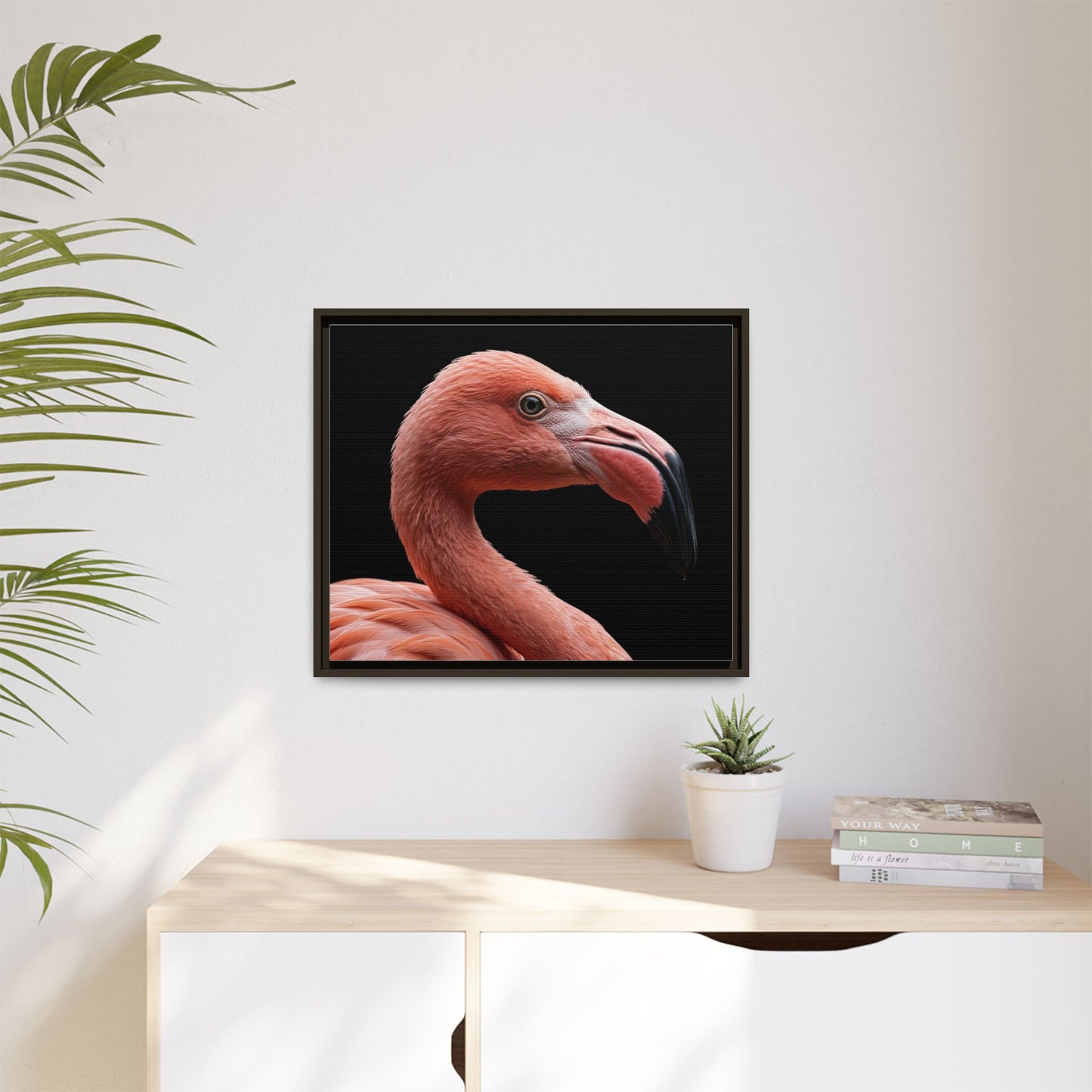 Framed Canvas Print — Flamingo In Colour