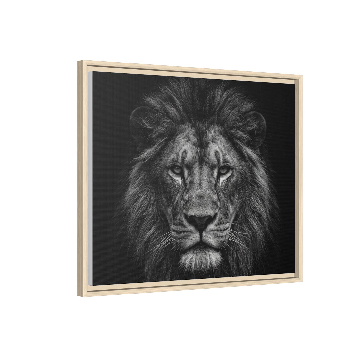 Framed Canvas Print — Lion In Black