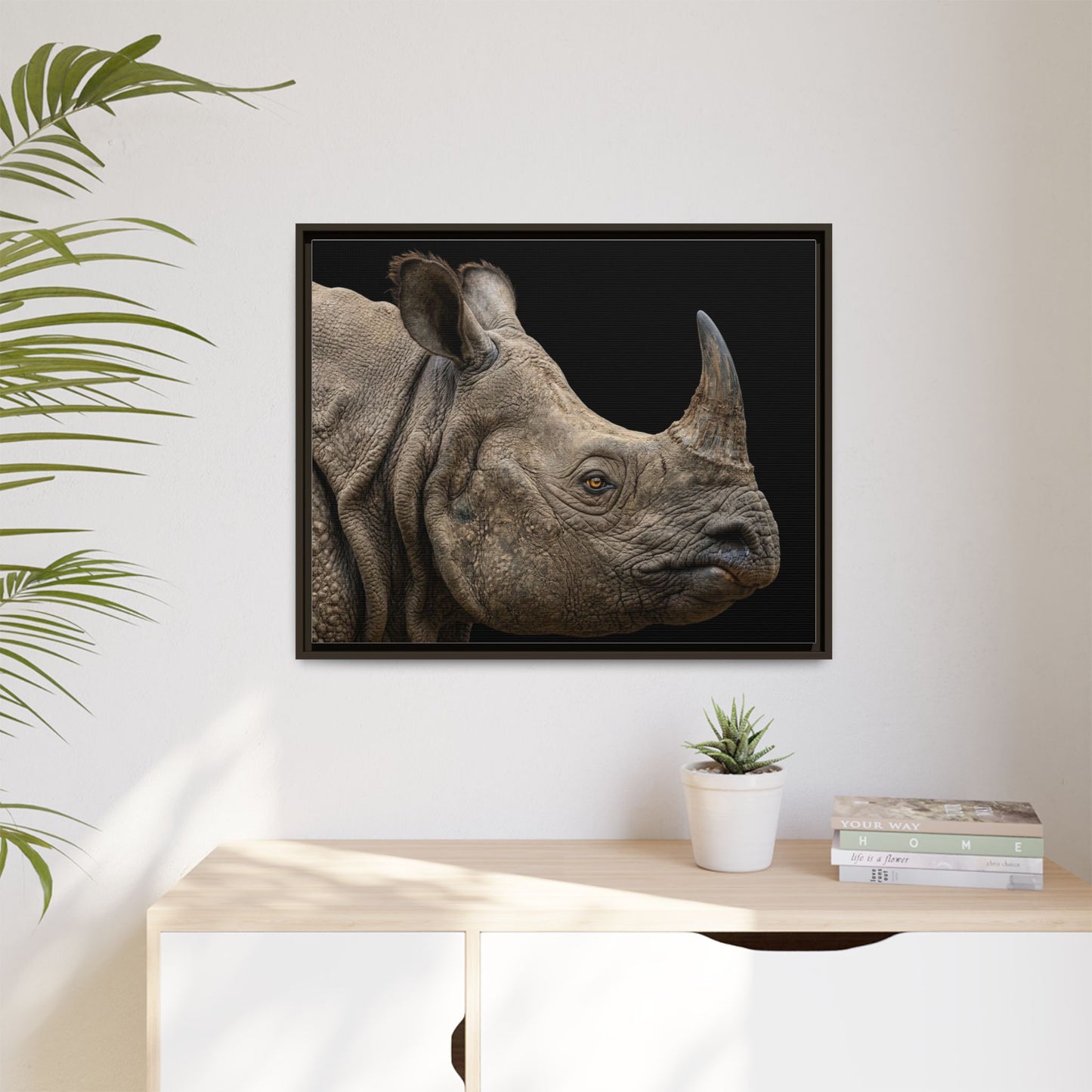 Framed Canvas Print — Rhinoceros In Colour