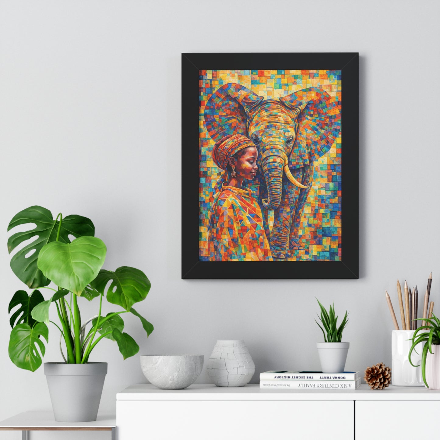 Framed Print — Elephant & Girl Cubism