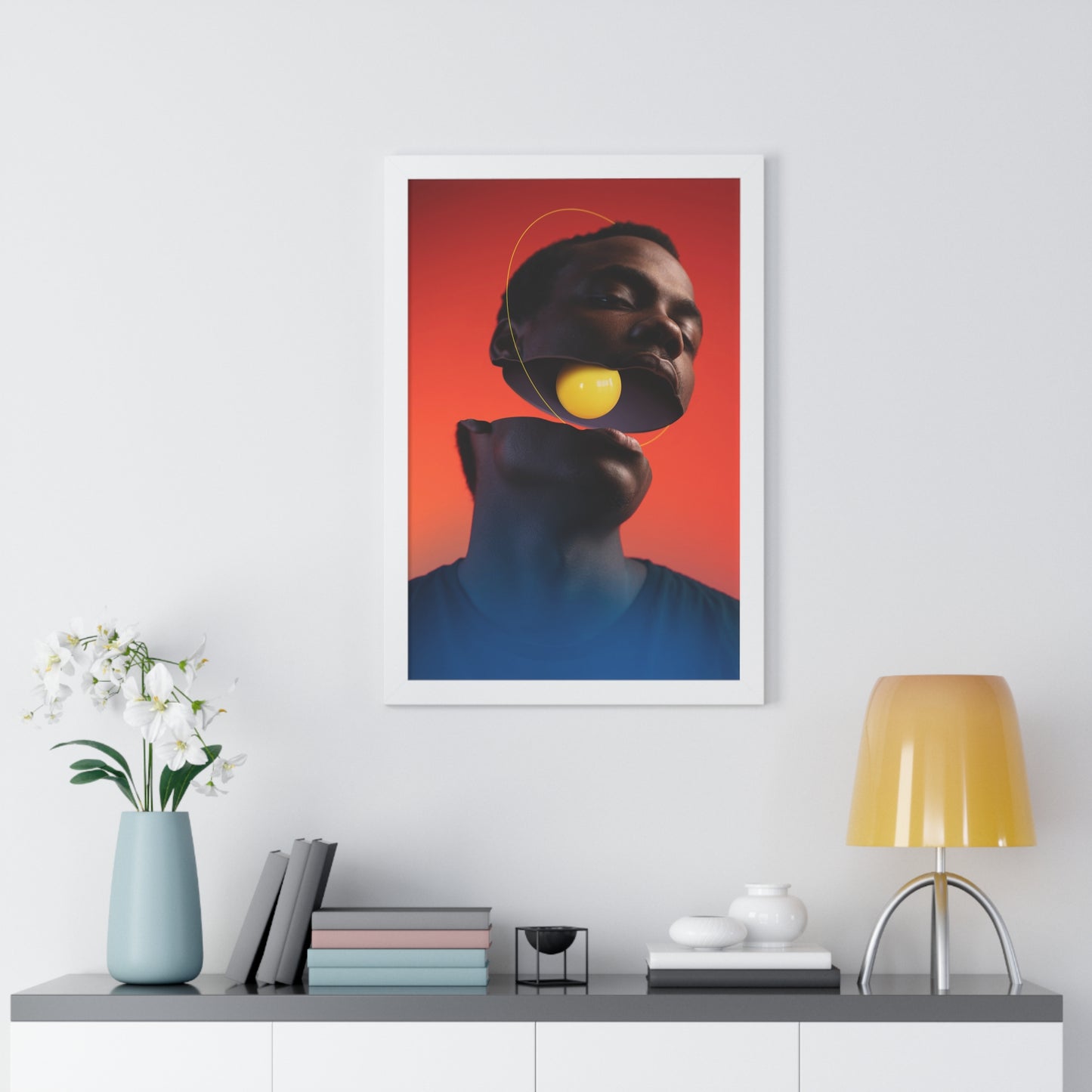 Framed Print — Floating Face with Yellow Orb
