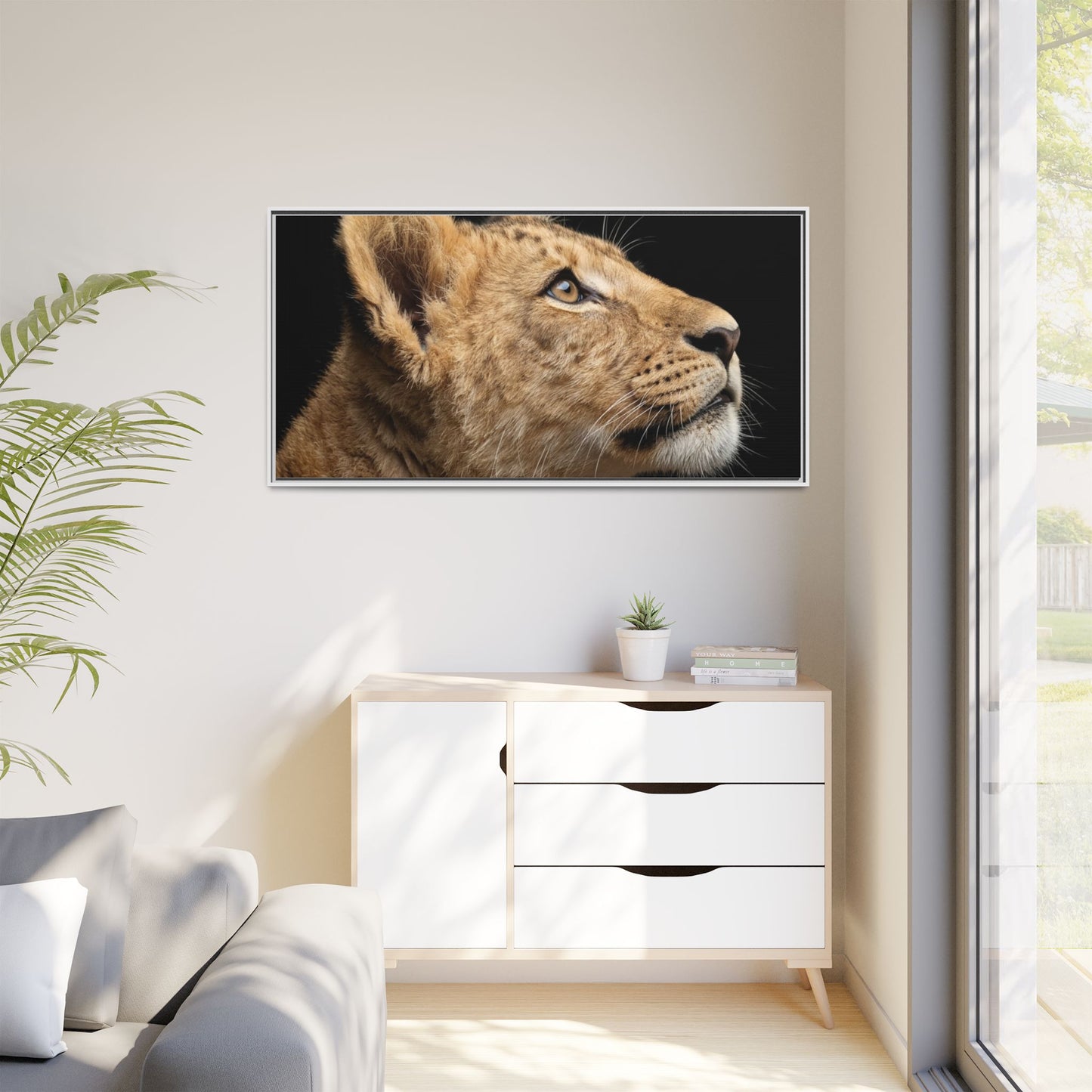 Framed Canvas Print — Lion Cub In Colour