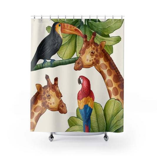 Shower Curtain — Giraffes & Tropical Birds