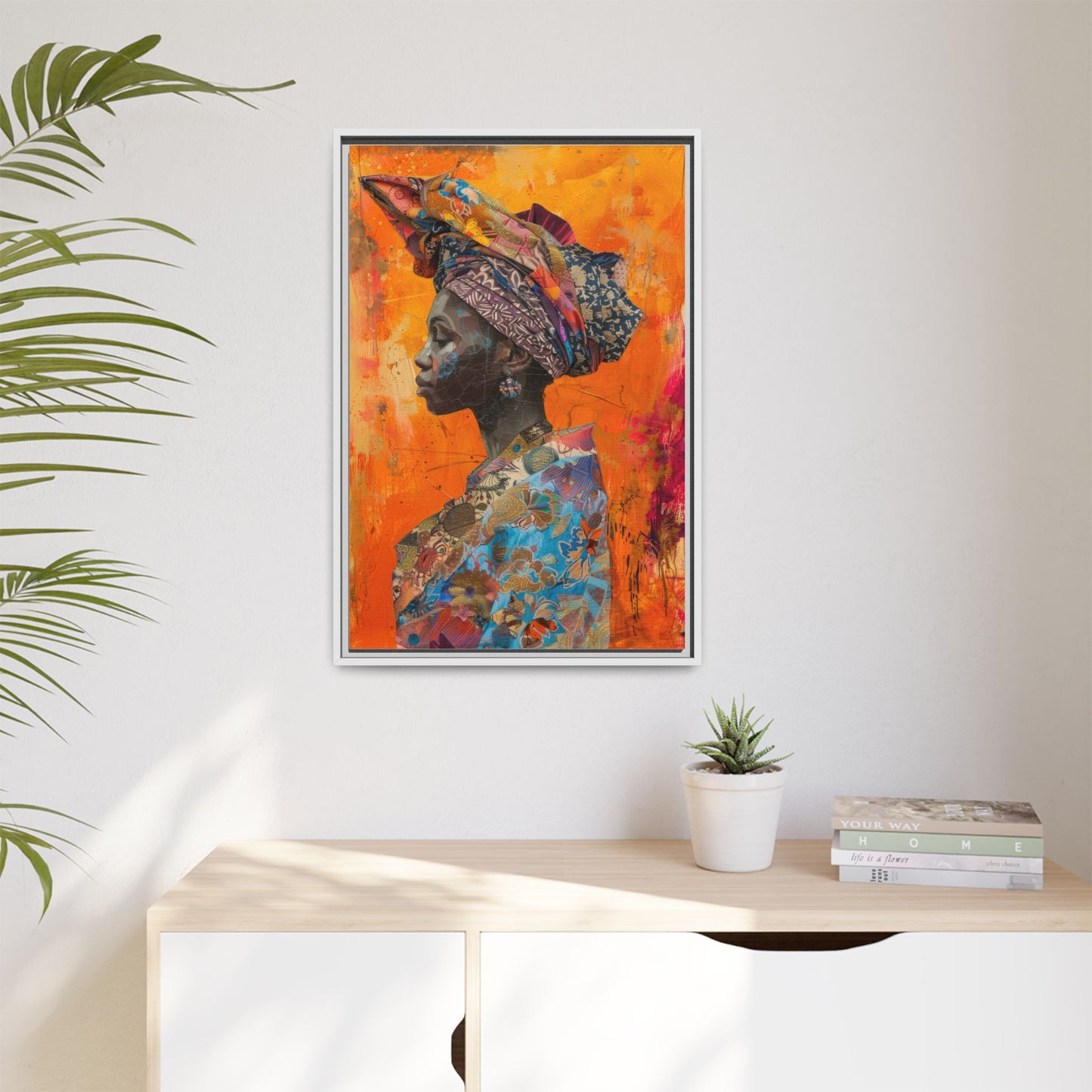 Framed Canvas Print — Woman Wearing Colourful Head Scarf