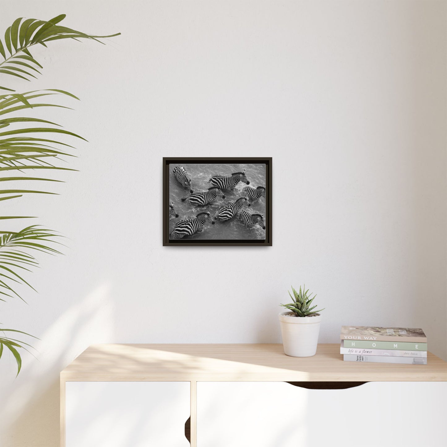 Framed Canvas Print — Zebras In The River