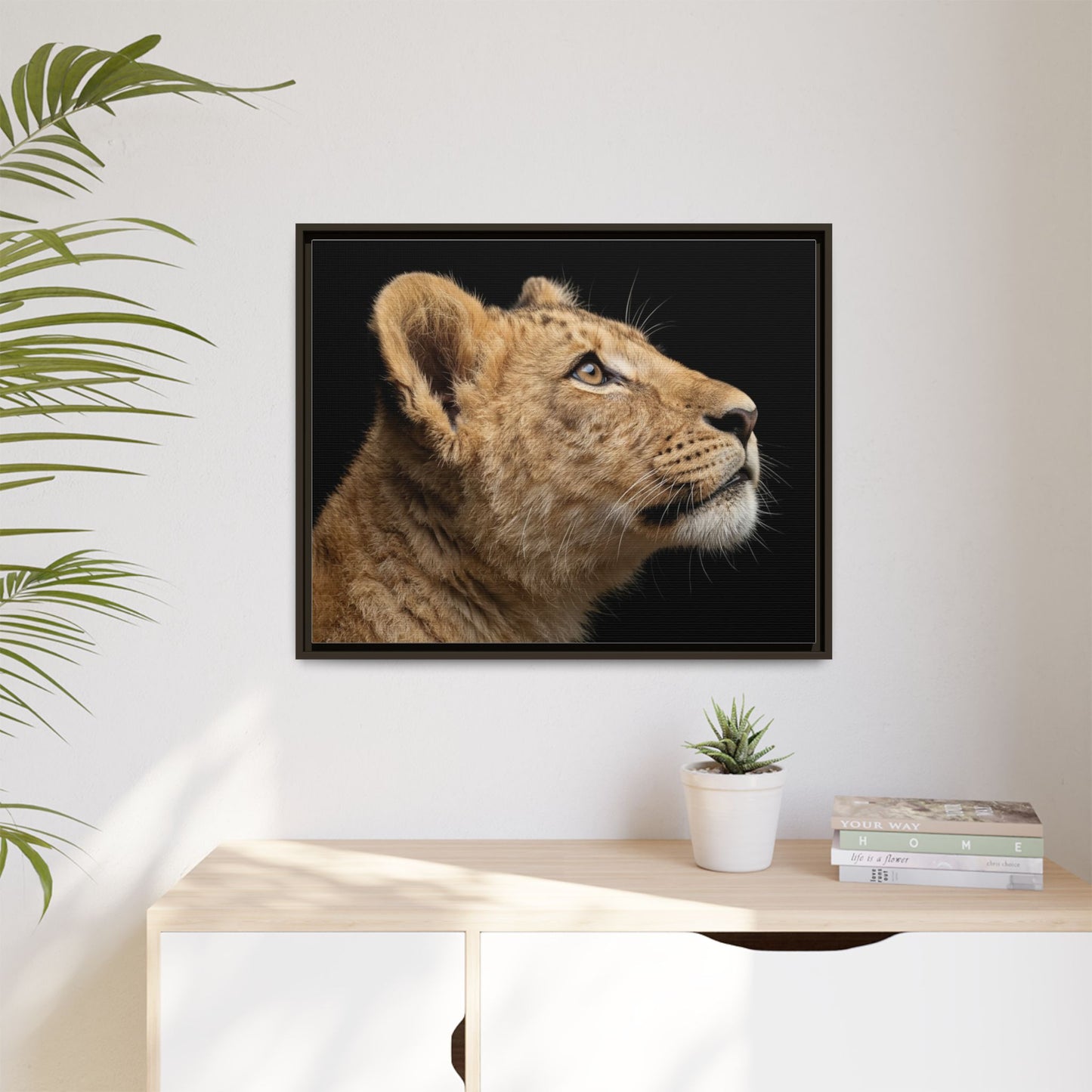 Framed Canvas Print — Lion Cub In Colour