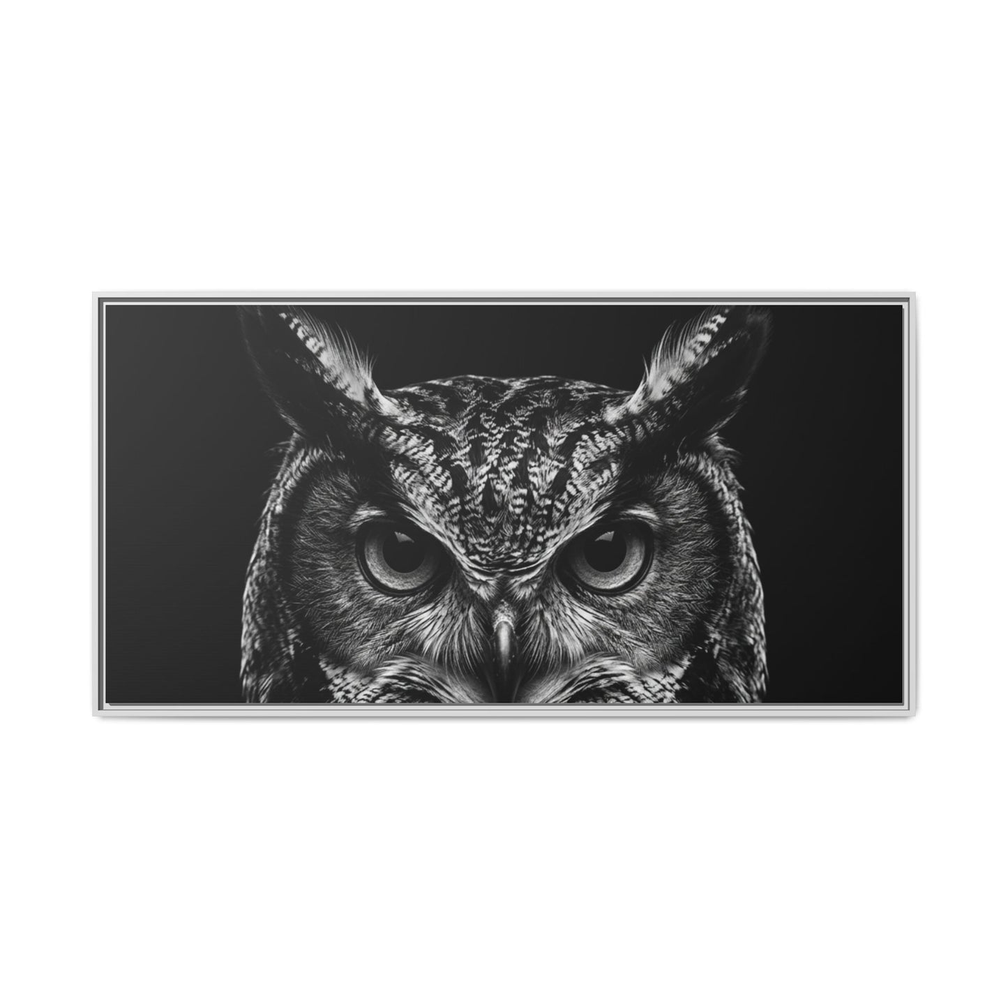 Framed Canvas Print — Scops Owl In Black