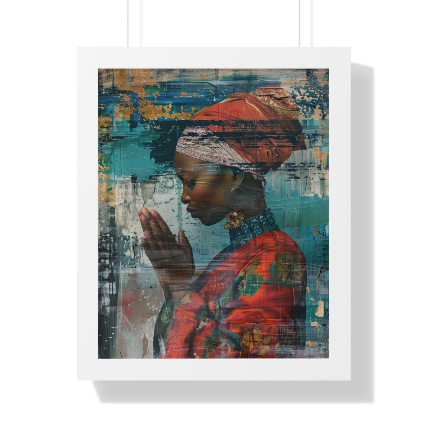 Framed Print — Woman in Red Dress Praying No. 1