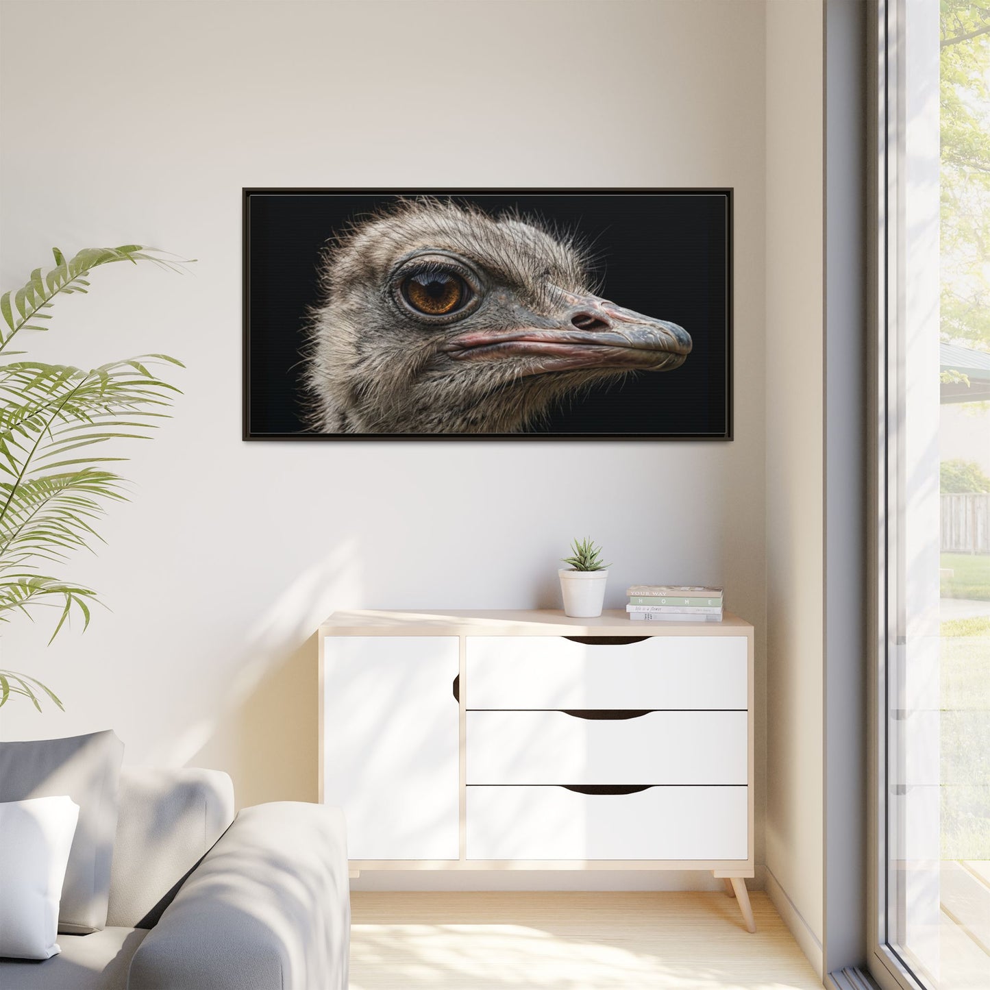 Framed Canvas Print — Ostrich In Colour
