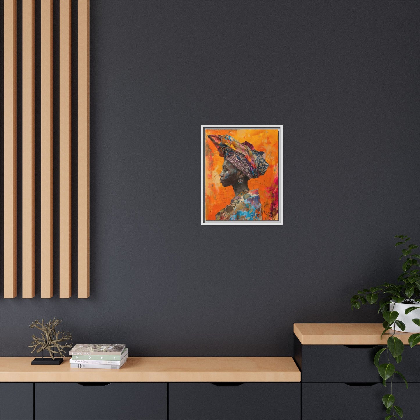 Framed Canvas Print — Woman Wearing Colourful Head Scarf