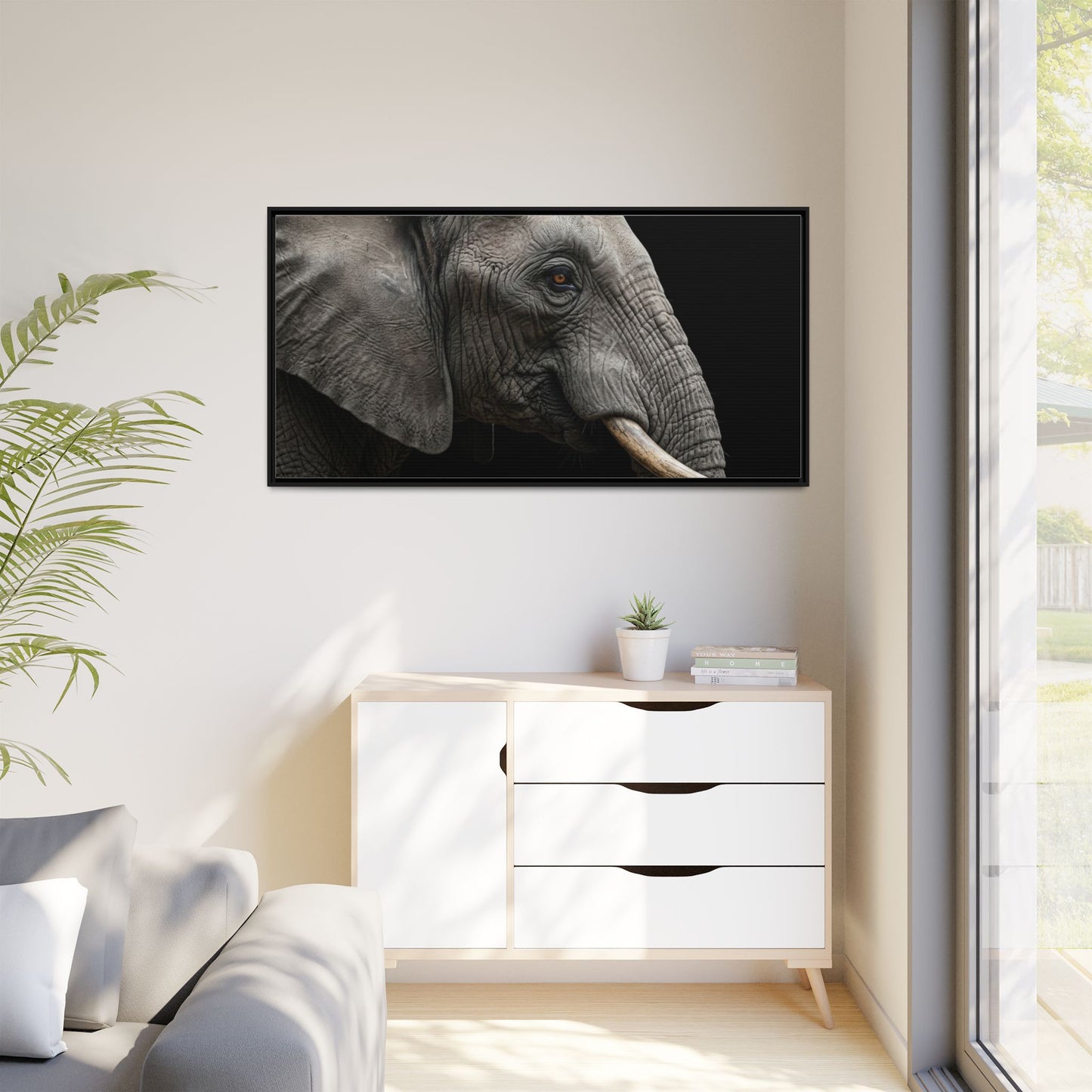 Framed Canvas Print — Elephant In Colour