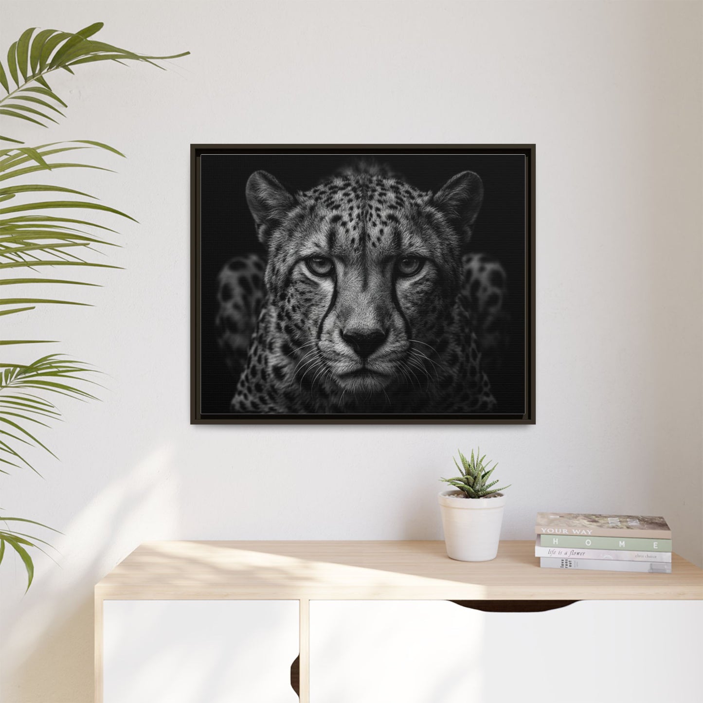Framed Canvas Print — Cheetah In Black